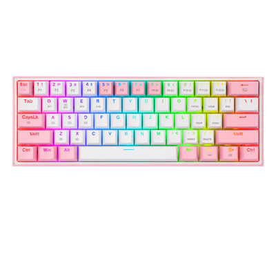 TECLADO REDRAGON FIZZ PRO WIRELESS, SPANISH K616-RGB-WP WHITE/PINK REDRAGON