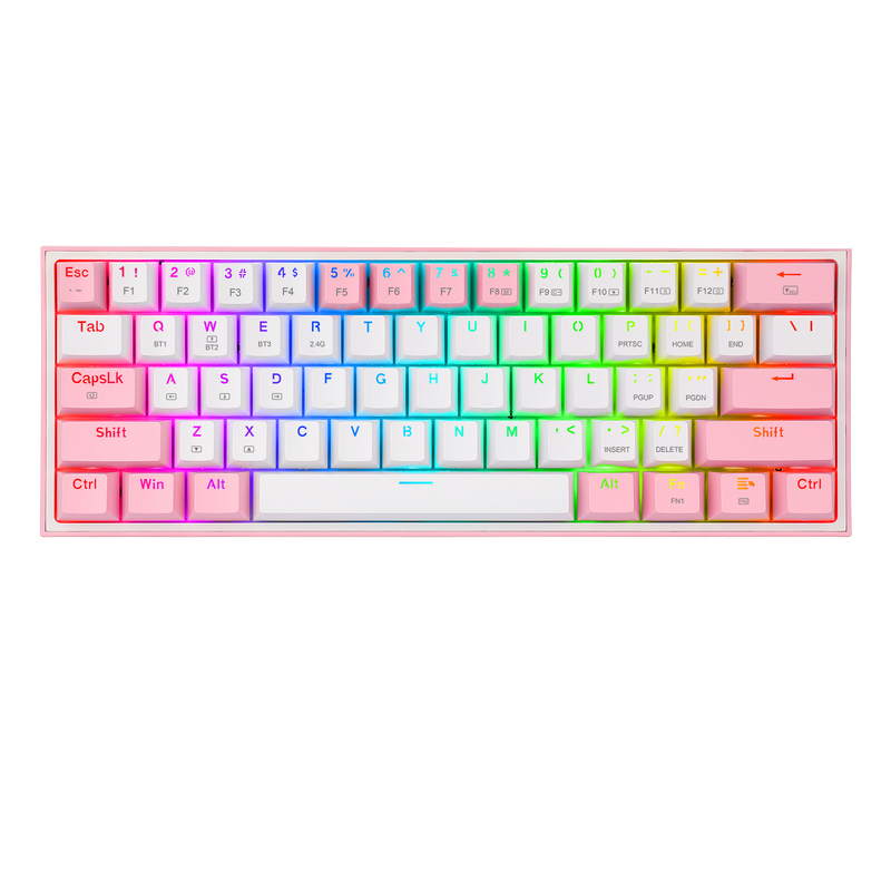 TECLADO REDRAGON FIZZ PRO WIRELESS, SPANISH K616-RGB-WP WHITE/PINK REDRAGON