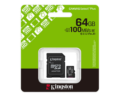 MICRO-SD KINGSTON CANVAS SELECT, 64GB, UHS-I SPEED CLASS 1 (U1), CON ADAPTADOR SD KINGSTON