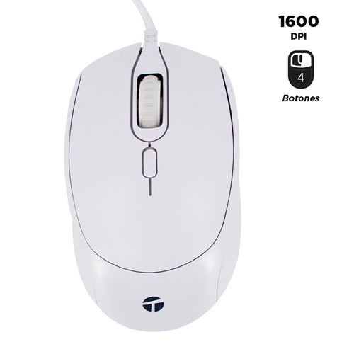 MOUSE ÓPTICO TEROS TE-1225S, 800-1200-1600 DPI, USB, 4 BOTONES, COLOR BLANCO TEROS