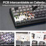 TECLADO F87 PRO V2 INALAMBRICO INGLES BLACK DEGRADED- GRAY WOOD SWITCH AULA