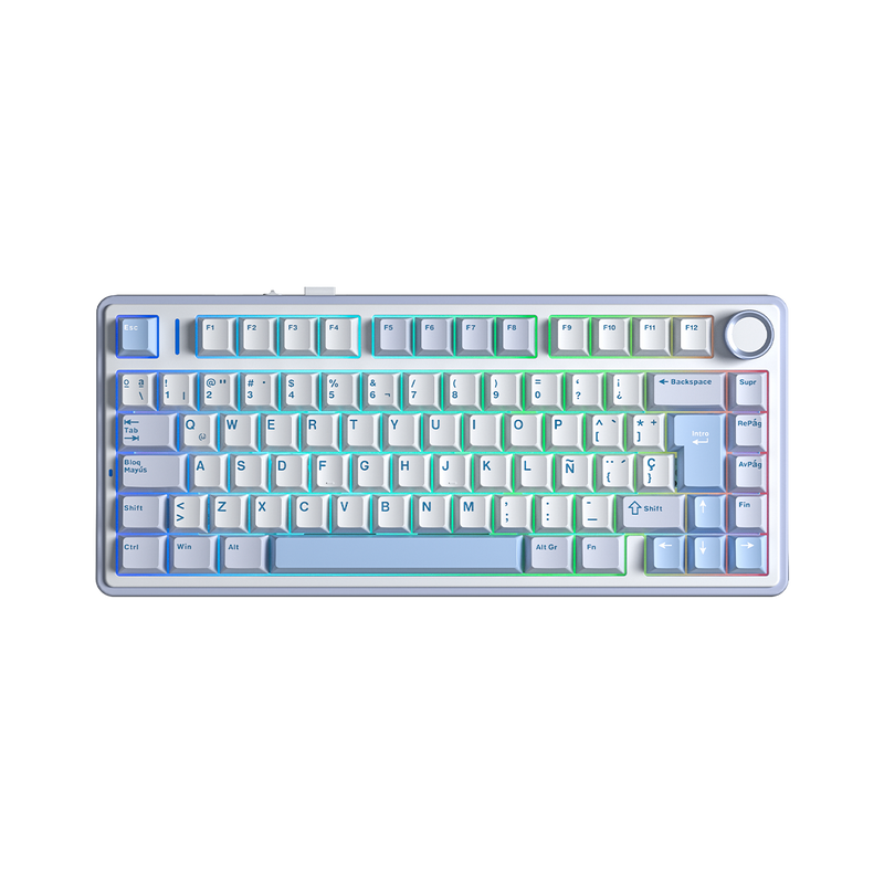 TECLADO F75 RGB INALAMBRICO ESPAÑOL WHITE/CYAN - REAPER SWITCH AULA