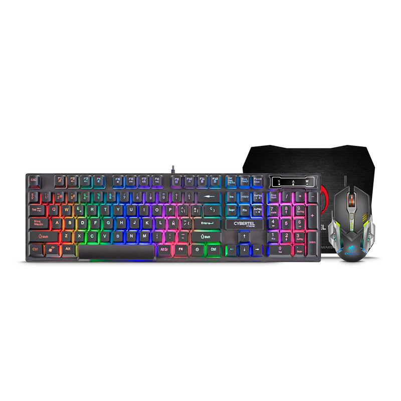 KIT GAMER XTREME CYB GT1800 TECLADO RAINBOW + MOUSE + PAD MOUSE CYBERTEL