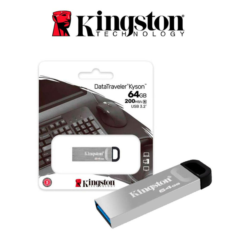 USB KINGSTON DATATRAVELER KYSON, 64GB, USB 3.2 GEN 1, PLATA KINGSTON