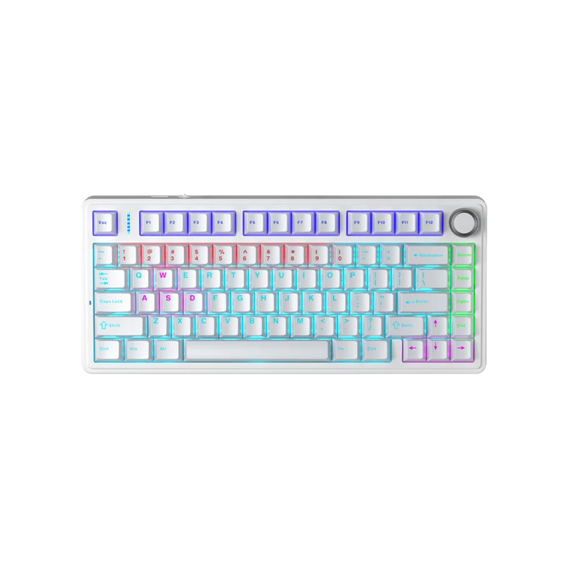 TECLADO F75 RAINBOW CABLEADO INGLÉS WHITE - BLUE SWITCH
