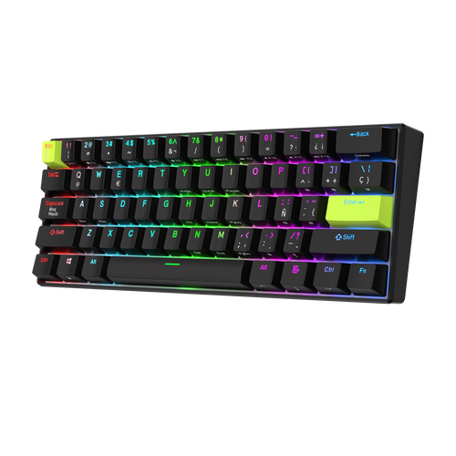 TECLADO RK C61 CABLEADO INGLÉS BLACK  GREEN - MINT MAGNETIC SWITCH ROYAL KLUDGE