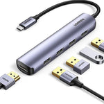 ADAPTADOR HUB UGREEN 5 EN 1 / CM417 /USB-C A 4 PUERTOS USB 3.0 + HDMI 4K