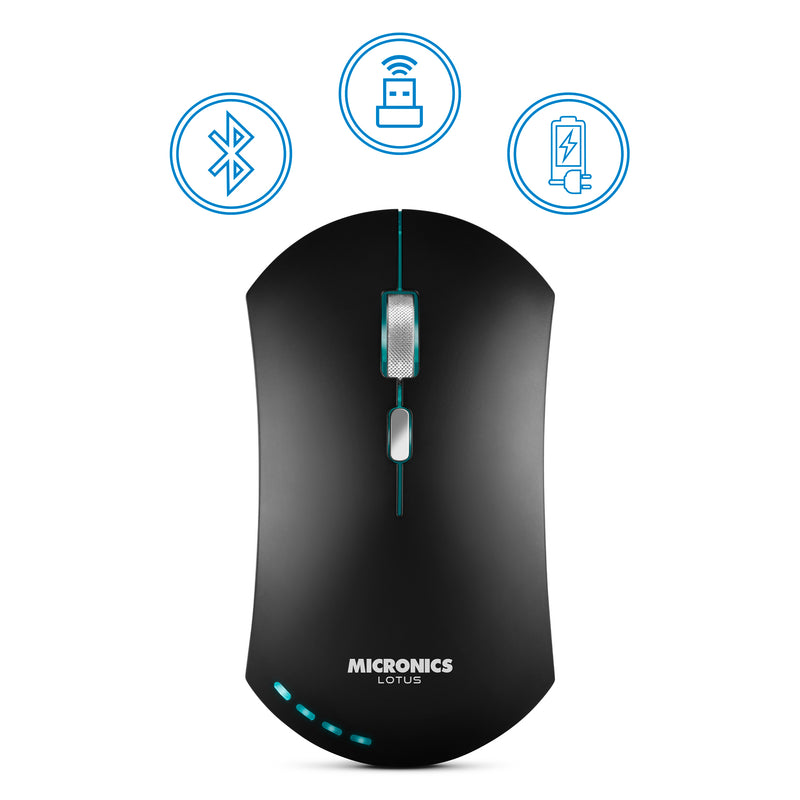 MOUSE INALAMBRICO MICRONICS LOTUS 3 MIC M728 3M WIFI - BT- RECARGABLE CLICK SILENCIOSO