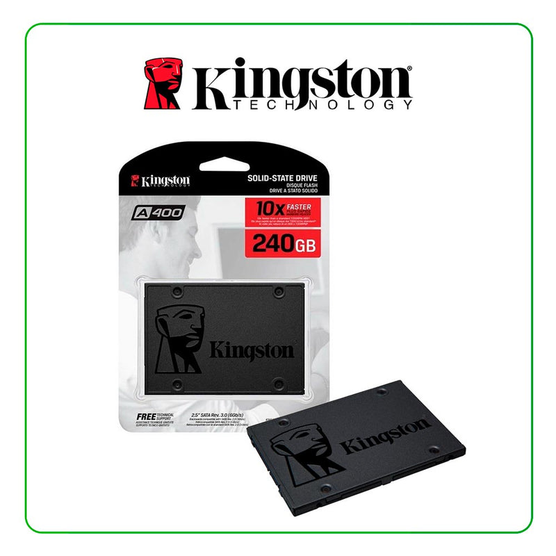 UNIDAD DE ESTADO SOLIDO KINGSTON A400, 240GB, SATA 6GB/S, 2.5", 7MM, TLC. VELOCIDAD DE ESCRITURA 320 MB/S, VELOCIDAD DE LECTURA 500 MB/S, NAND FLASH MEMORY TRIPLLE LEVEL CELL (TLC), CONTROLADOR 2CH. KINGSTON