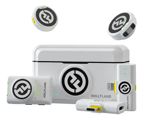 HOLLYLAND LARK M2 - MICRÓFONO INALÁMBRICO BLANCO LAVALIER PARA IPHONE/ANDROID/CÁMARA/PC/PORTÁTIL CON LIGHTNING/USB-C/PLUG, 48 KHZ 24 BITS, RANGO DE 1000 PIES, CANCELACIÓN DE RUIDO, BATERÍA DE 30 HORAS PARA HOLLYLAND