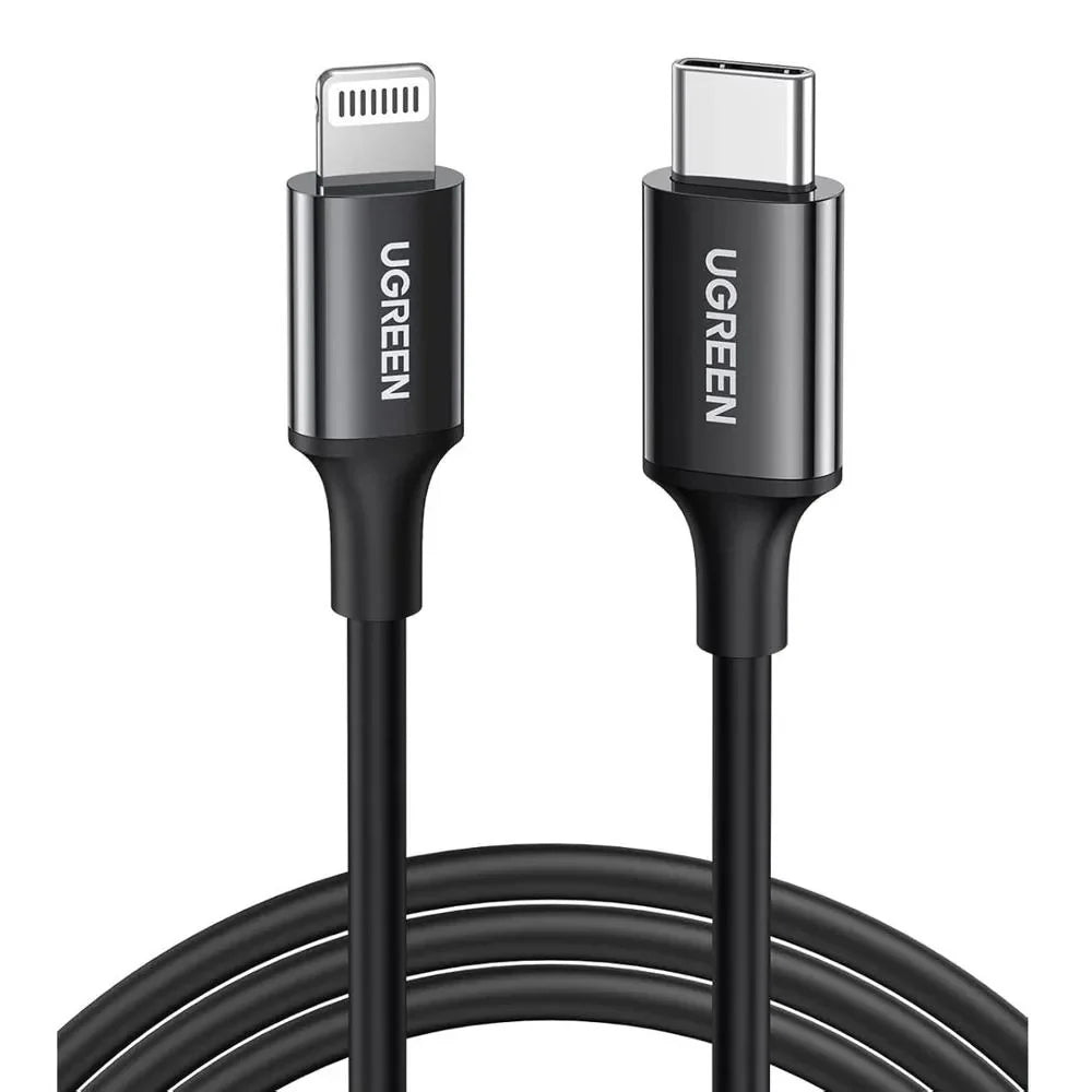 US171 - CABLE USB-C A LIGHTNING M/M - CARCASA ABS NIQUELADA - 1 MT - NEGRO