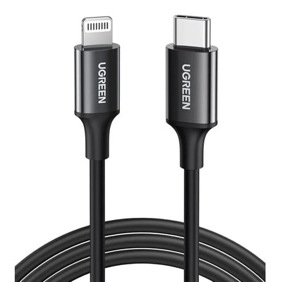 US171 - CABLE USB-C A LIGHTNING M/M - CARCASA ABS NIQUELADA - 1 MT - NEGRO
