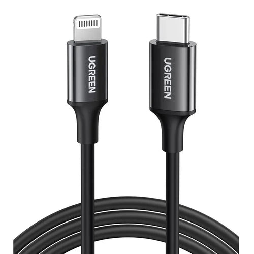 US171 - CABLE USB-C A LIGHTNING M/M - CARCASA ABS NIQUELADA - 1 MT - NEGRO