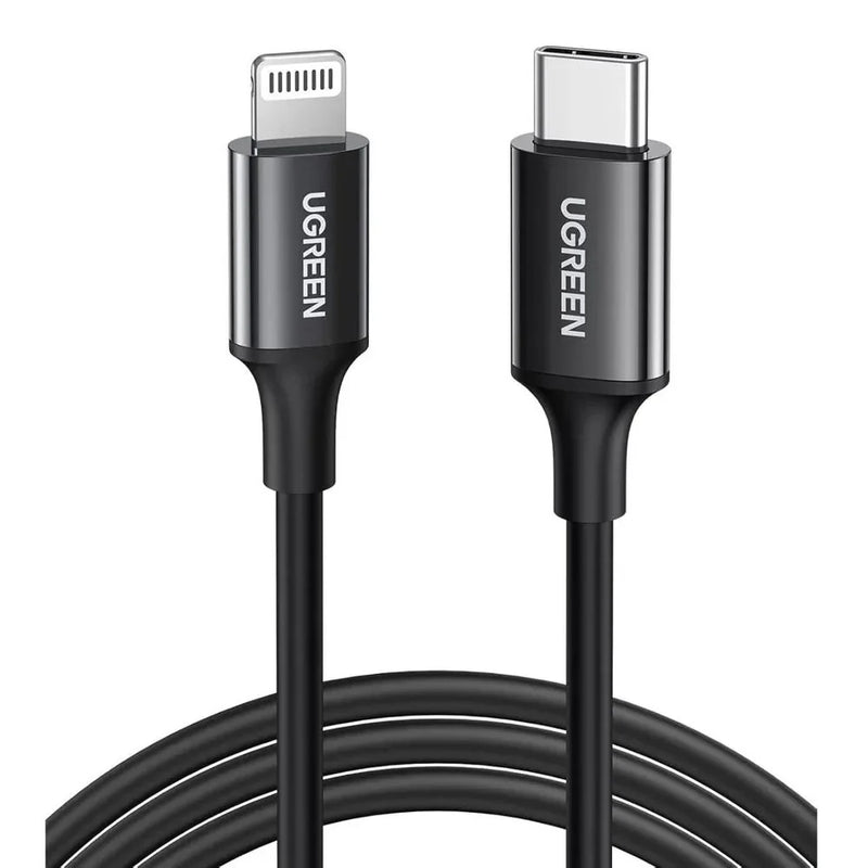 US171 - CABLE USB-C A LIGHTNING M/M - CARCASA ABS NIQUELADA - 1 MT - NEGRO