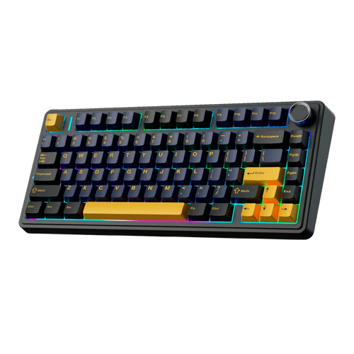 TECLADO F75 RAINBOW CABLEADO INGLÉS BLACK/YELLOW - PINK SWITCH