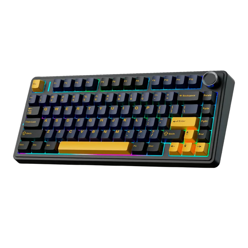 TECLADO F75 RAINBOW CABLEADO INGLÉS BLACK/YELLOW - PINK SWITCH