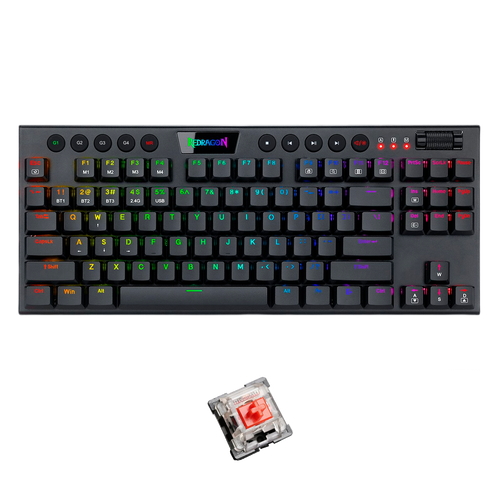 TECLADO RED DRAGON HORUS TKL NEGRO-WIRELESS- K621-RGB-SP RED SWITCH REDRAGON