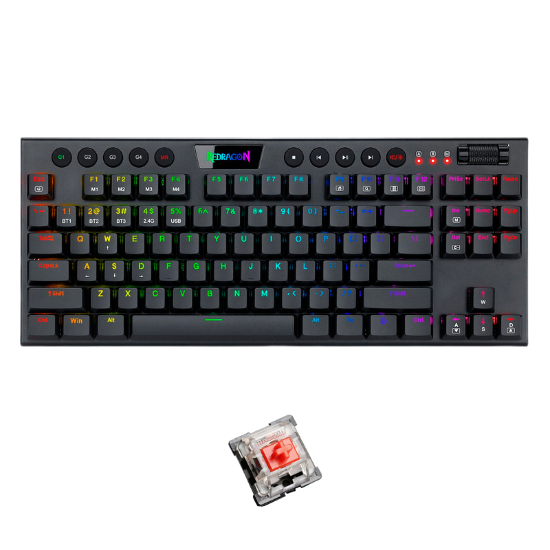 TECLADO RED DRAGON HORUS TKL NEGRO-WIRELESS- K621-RGB-SP RED SWITCH REDRAGON