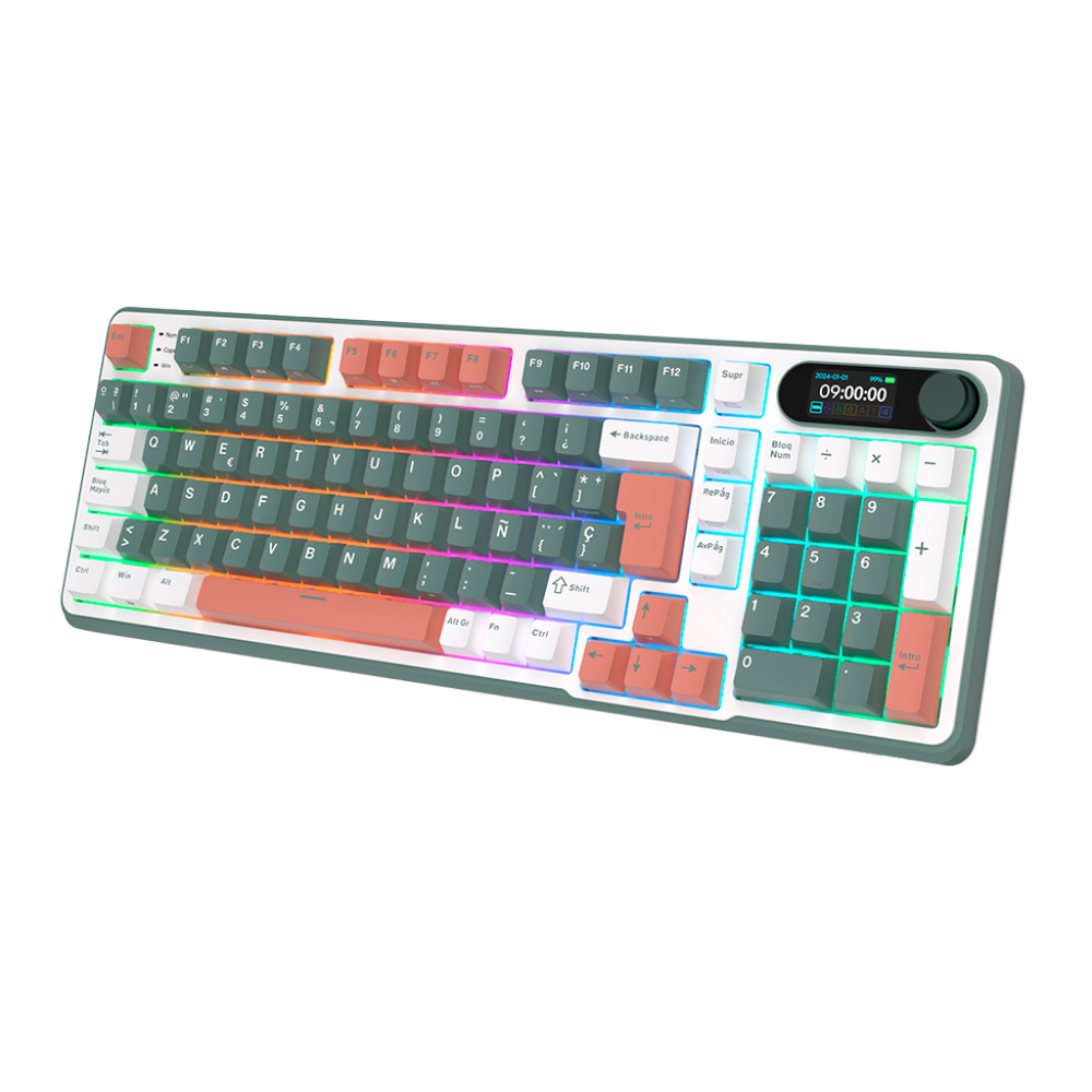 TECLADO ROYAL KLUDGE RK-S98 / BT / WIRELESS 2.4G / CABLE USB-C / 96% / SWITCH CREAM / ESPAÑOL / RGB / CAMPING