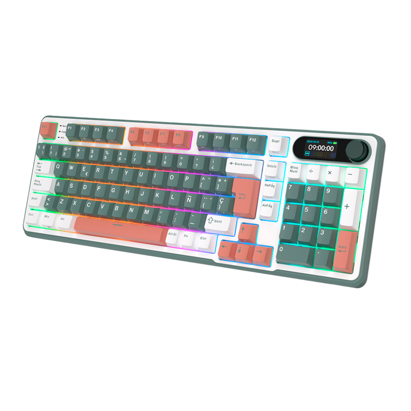 TECLADO ROYAL KLUDGE RK-S98 / BT / WIRELESS 2.4G / CABLE USB-C / 96% / SWITCH CREAM / ESPAÑOL / RGB / CAMPING