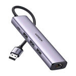 ADAPTADOR UGREEN USB C A ETHERNET HUB 4 EN 1 /CM475/ GIGABIT RJ45 3 USB 3.0