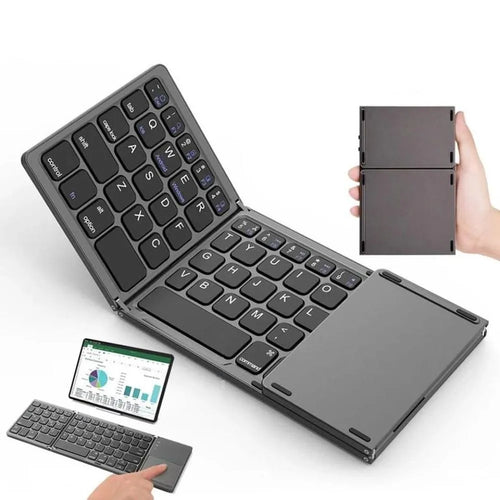 TECLADO INALÁMBRICO PLEGABLE TE-4075S, BT 3.0, GRIS TEROS