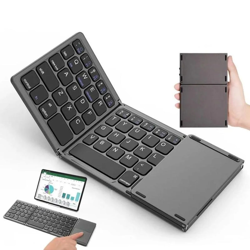TECLADO INALÁMBRICO PLEGABLE TE-4075S, BT 3.0, GRIS TEROS
