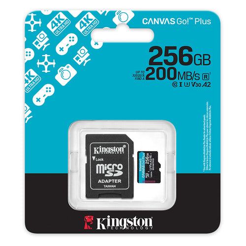 MICROSDXC KINGSTON CANVAS GO! PLUS, 256GB CON ADAPTADOR SD. KINGSTON