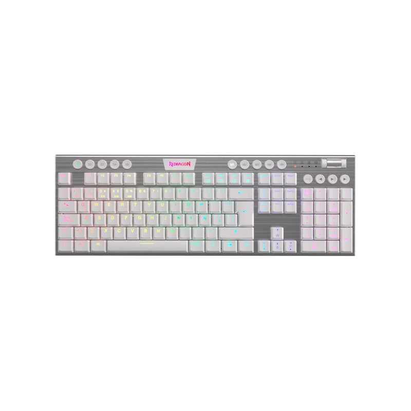 TECLADO REDRAGON HORUS FS WHITE WIRELESS, SPANISH K618W-RGB-SP RED SWITCH REDRAGON