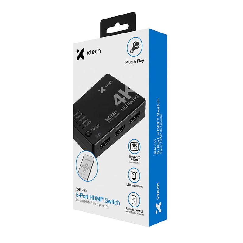 SWITCH HDMI XHA-430 4K UHD CON CONTROL REMOTO