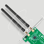 TL-WN881ND Adaptador PCIe TP-LINK WiFi 4 N300 single band (2.4GHz), hasta 300Mbps, 2 antenas externas, interfaz PCI Express, MIMO 2×2, WPA/WPA2.