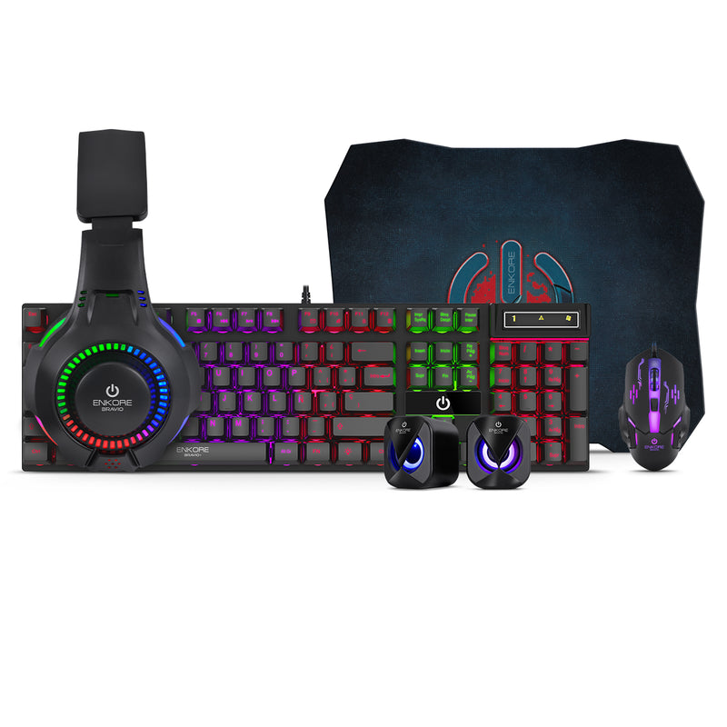 KIT GAMER BRAVIO5 ENT G1000-5 TECLADO + MOUSE + AURICULAR + PARLANTE + PAD MICRONICS