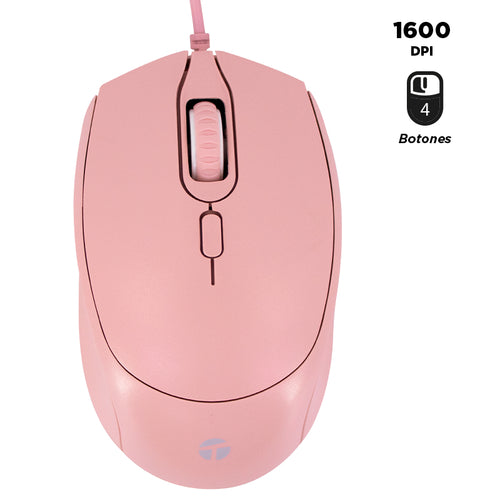 MOUSE ÓPTICO TEROS TE-1226S, 800-1200-1600 DPI, USB, 4 BOTONES, COLOR ROSADO TEROS