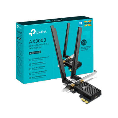 ARCHER TX55E TP-LINK ADAPTADOR PCIE WI-FI 6/AX3000 + BLUETOOTH 5.2 DOBLE BANDA 5 GHZ:2402 MBPS / 2.4 GHZ:574 MBPS / 1024-QAM / OFDMA / MU-MIMO / 2 ANTENAS EXTERNAS ALTA GANANCIA / WPA3 / 802.11A/B/G/N   GARANTÍA TP LINK