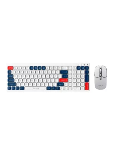 KIT OFFICE (TECLADO-MOUSE) INALAMBRICO HAVIT KB830W-SP BLANCO-ROJO-AZUL HAVIT