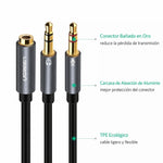 AV140 - CABLE AUDIO 3.5 MM HEMBRA A 2 MACHOS - CARCASA DE ALUMINIO - NEGRO UGREEN