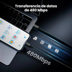 US171 - CABLE USB-C A LIGHTNING M/M - CARCASA ABS NIQUELADA - 1 MT - NEGRO
