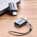 ADAPTADOR UGREEN USB TIPO C A USB 3.0 CON SUJETADOR GRIS US270