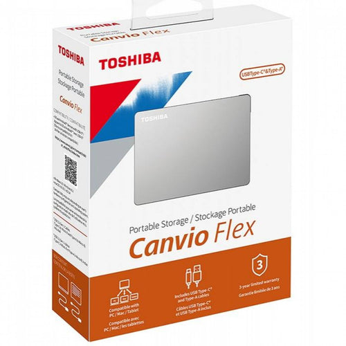 DISCO DURO EXTERNO TOSHIBA PORTÁTIL CANVIO FLEX, 4TB, USB 3.0 / 2.0, COLOR: PLATA TOSHIBA