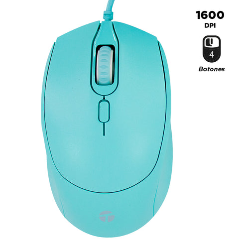 MOUSE ÓPTICO TEROS TE-1227S, 800-1200-1600 DPI, USB, 4 BOTONES, COLOR VERDE TEROS